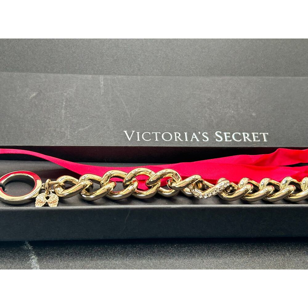 Victoria's Secret Heavy Gold Link Bracelet Faux Diamonds Toggle Clasp NIB
